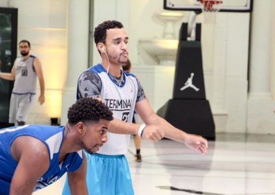 Warming up at the Jordan Gym in NYC.